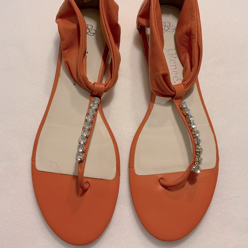 J.Reneé Coral Spruce T-Strap Soft Leather Flat Sandal with Rhinestones Size 10M
